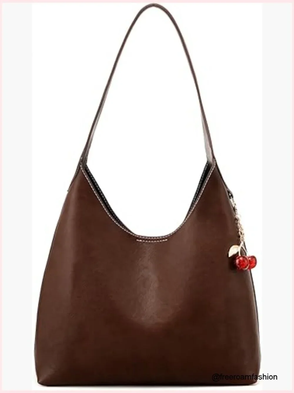 Vegan Leather Slouchy Hobo Bag with Detachable Cherry Charm